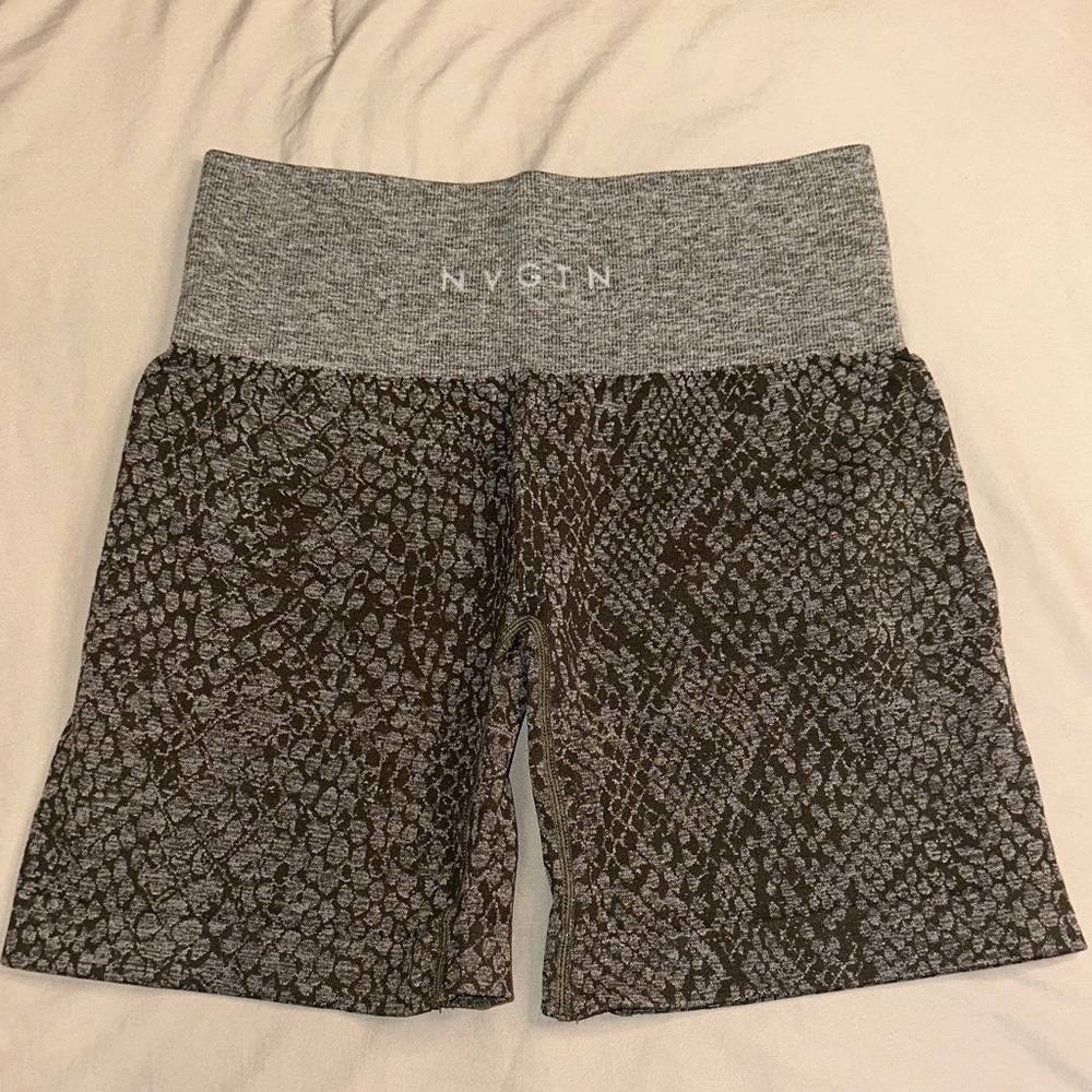 NVGTN Khaki Green Snake Print Bike Shorts